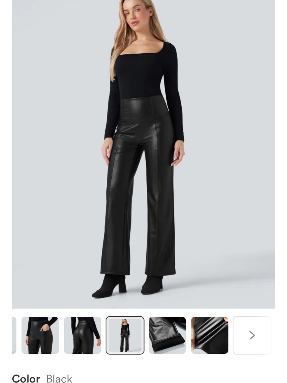 HALARA Black LINED for warmth Faux Leather High-Waist Wide-Leg Pants